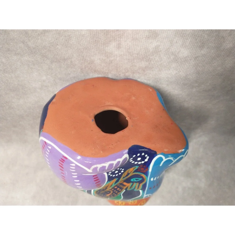 Talavera Cat Figurine Mexican Folk Art Hand Painted Redware 5.5 In Tall